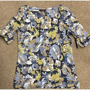 Ralph Lauren Black Label Boat Neck Multicolor Floral Top Size M